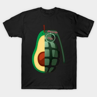 Two halves. Half avocado, half hand grenade. Not to the war. Avocado versus hand grenade. T-Shirt